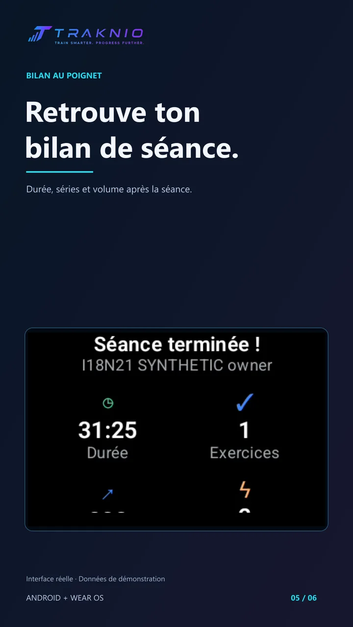 Bilan sur la montre — visuel Traknio validé en français
