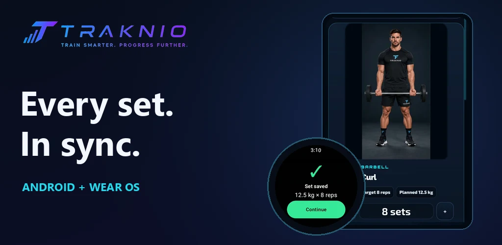 Traknio: every set, in sync — Android phone and Wear OS watch