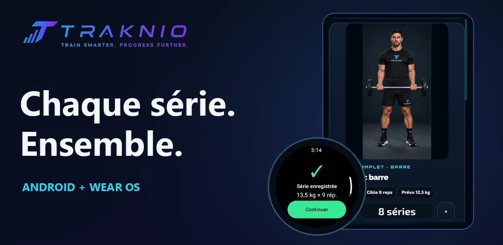 Traknio : chaque série, ensemble — téléphone Android et montre Wear OS