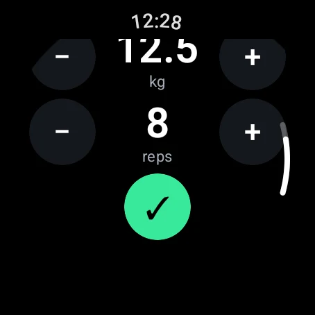Authentic Traknio workout screen on a Wear OS watch